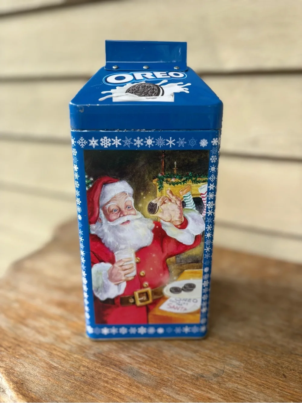 2005 collector's tin shaped like a milk carton, featuring Santa Claus